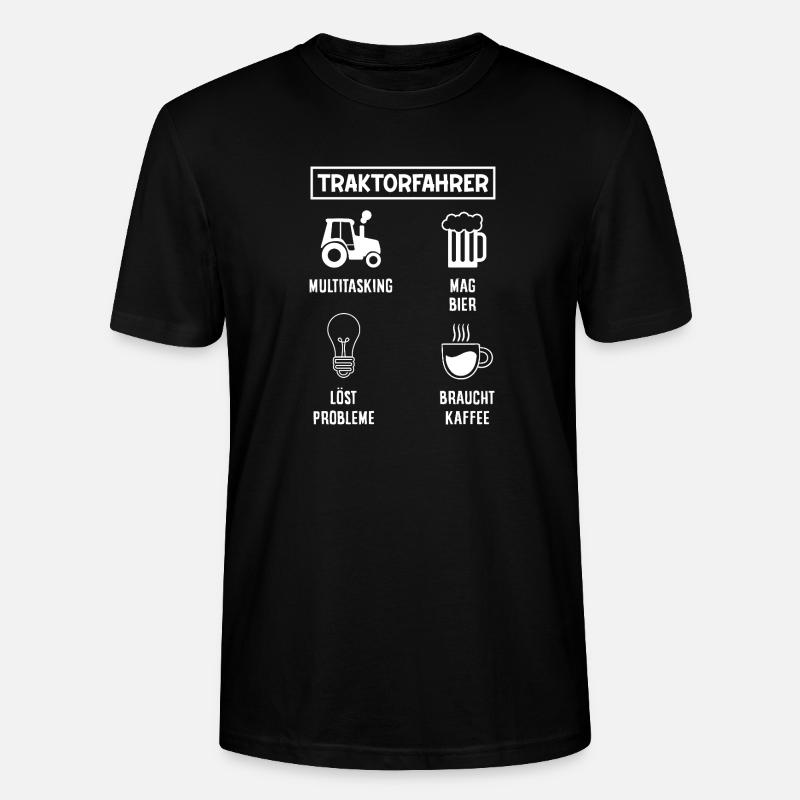 Traktorfahrer Kaffee Bier Multitasking - Stanley/Stella Unisex Bio-T-Shirt CRAFTER - Schwarz