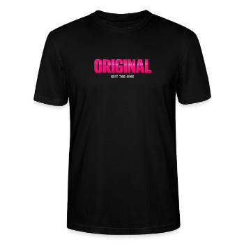 Original since day one Neon Pink - Stanley/Stella CRAFTER Unisex Organic T-Shirt - black - Front - Alina (178cm) & Michal (187cm)
