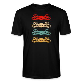 Drone Retro Drone Pilote Copterpilot - T-shirt bio CRAFTER Stanley Stella Unisexe - noir - Devant - Alina (178cm) & Michal (187cm)