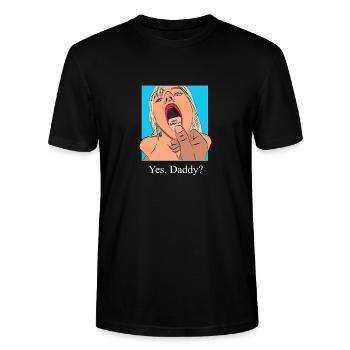 Yes Daddy Girl curvy comic pinup drawing - Stanley/Stella CRAFTER Unisex Organic T-Shirt - black - Front - Alina (178cm) & Michal (187cm)