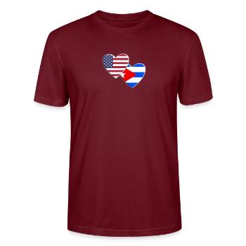 USA American Cuba Cuban Flag Patriotic Pride - Stanley/Stella CRAFTER Unisex Organic T-Shirt - burgundy - Front - Alina (178cm) & Michal (187cm)