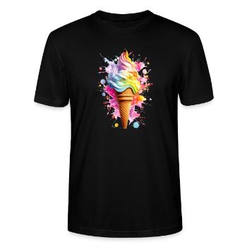 Rainbow Ice Cream Blast Summer Lifestye - Stanley/Stella CRAFTER Unisex Organic T-Shirt - black - Front - Alina (178cm) & Michal (187cm)