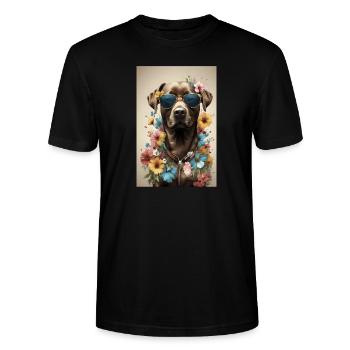 Brown Labrador Retriever with Sunglasses and Flowers - Stanley/Stella CRAFTER Unisex Organic T-Shirt - black - Front - Alina (178cm) & Michal (187cm)