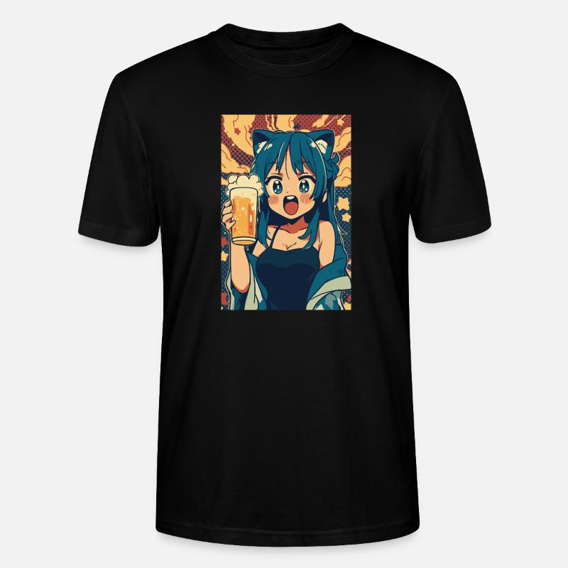 Prost! Anime Mädchen mit Bier - Stanley/Stella Unisex Bio-T-Shirt CRAFTER - Schwarz