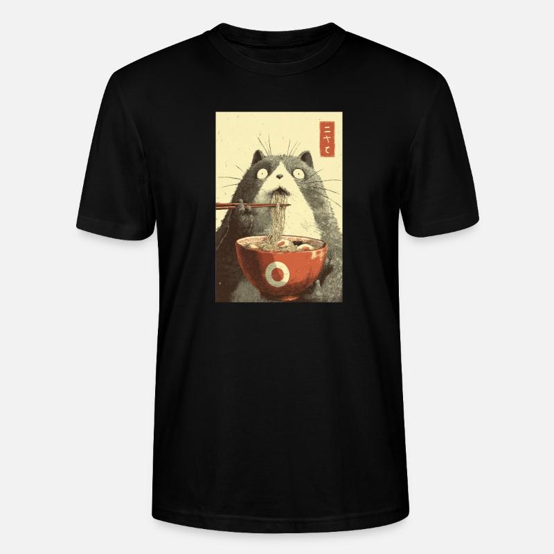 Schockierte Katze isst Ramen - Stanley/Stella Unisex Bio-T-Shirt CRAFTER - Schwarz