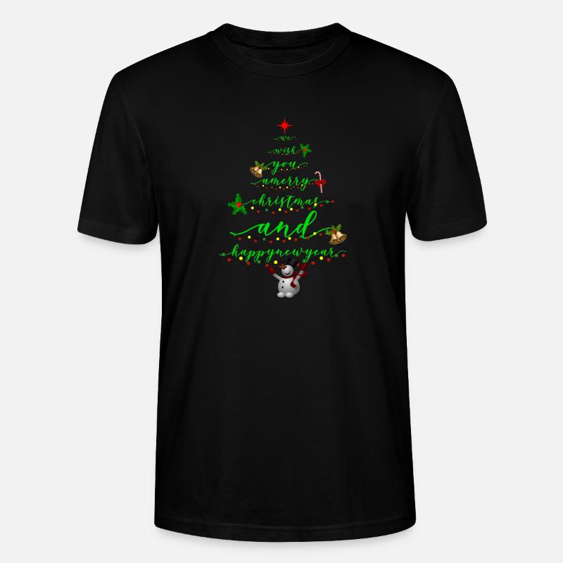Script Christmas Tree with Snowman - Stanley/Stella CRAFTER Unisex Organic T-Shirt - black