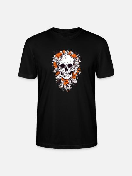 Skull with flowers - Stanley/Stella CRAFTER Unisex Organic T-Shirt - black