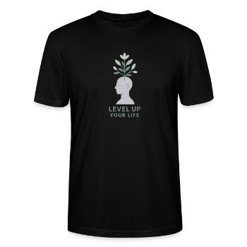 Level Up Your Life – Inneres Wachstum - Stanley/Stella Unisex Bio-T-Shirt CRAFTER - Schwarz - Vorne - Alina (178cm) & Michal (187cm)