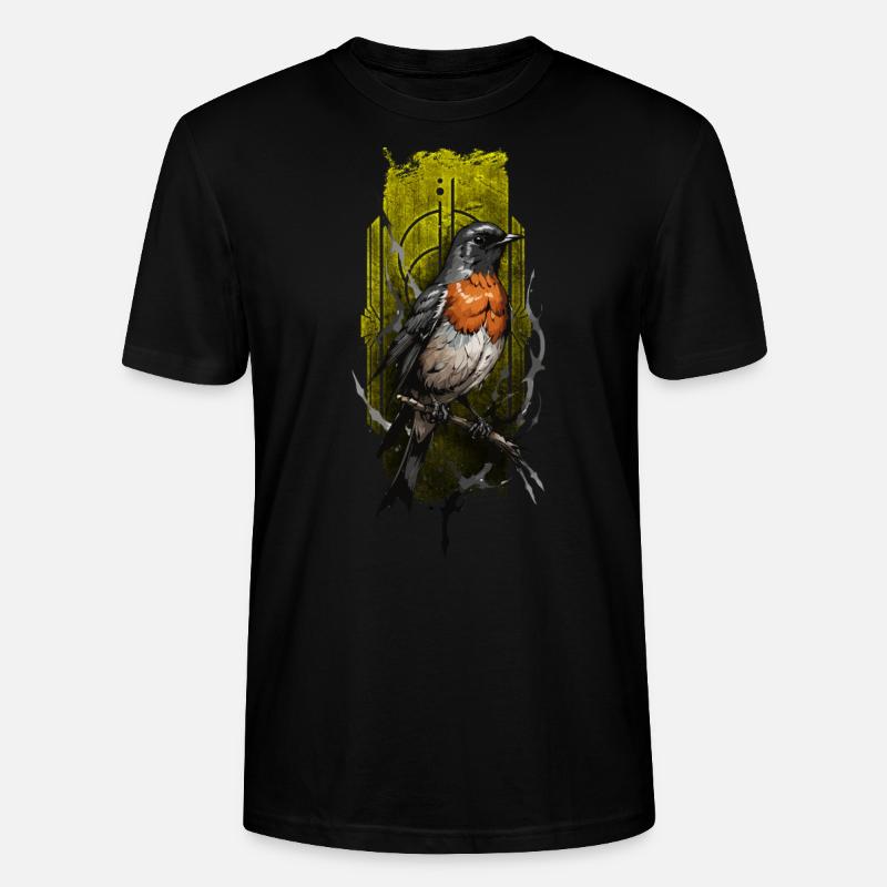 Merle d’Europe (Erithacus rubecula) - T-shirt bio CRAFTER Stanley Stella Unisexe - noir
