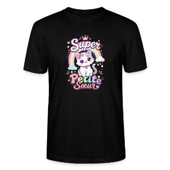 Super Little Sister Cute Cat - Kawaii - Stanley/Stella CRAFTER Unisex Organic T-Shirt - black - Front - Alina (178cm) & Michal (187cm)