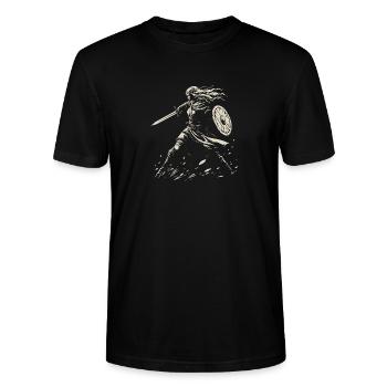 Schildmaid Viking Vikings Wikinger Kriegerin - Stanley/Stella Unisex Bio-T-Shirt CRAFTER - Schwarz - Vorne - Alina (178cm) & Michal (187cm)