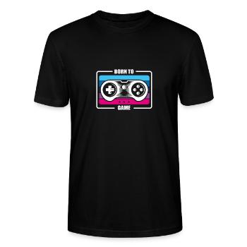 born to game Illustration in weiss - Stanley/Stella CRAFTER Unisex Organic T-Shirt - black - Front - Alina (178cm) & Michal (187cm)