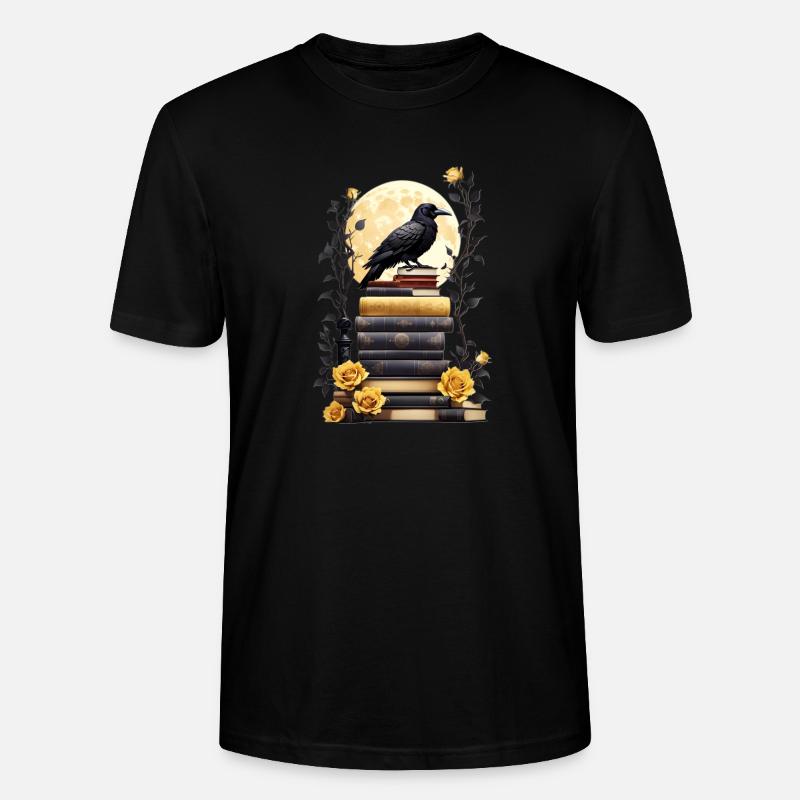 Bücherstapel mit Rabe - Stanley/Stella Unisex Bio-T-Shirt CRAFTER - Schwarz