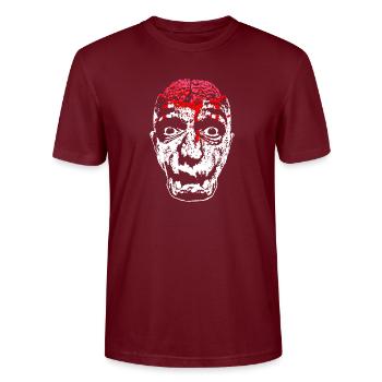 Blutiges Zombie-Gesicht - Stanley/Stella Unisex Bio-T-Shirt CRAFTER - Burgunderrot - Vorne - Alina (178cm) & Michal (187cm)