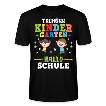 Tschüss Kindergarten Hallo Schule - Einschulung - Stanley/Stella Unisex Bio-T-Shirt CRAFTER - Schwarz - Vorne - Alina (178cm) & Michal (187cm)