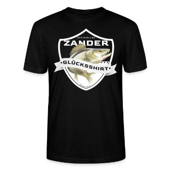 Zander Angeln Angler Glücksshirt Glücksbringer - Stanley/Stella Unisex Bio-T-Shirt CRAFTER - Schwarz - Vorne - Alina (178cm) & Michal (187cm)