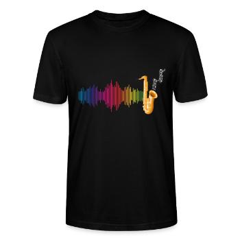 Saxophonist Musiker Farbenfrohes Saxophon - Stanley/Stella Unisex Bio-T-Shirt CRAFTER - Schwarz - Vorne - Alina (178cm) & Michal (187cm)