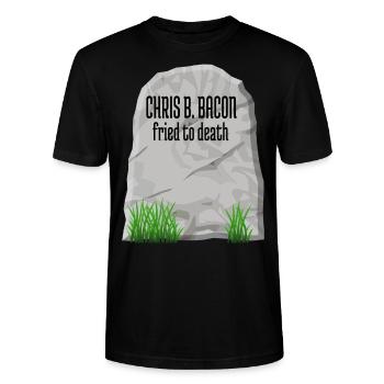 Halloween Humor Chris B. Bacon Fried To Death - Stanley/Stella Unisex Bio-T-Shirt CRAFTER - Schwarz - Vorne - Alina (178cm) & Michal (187cm)