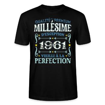 Millésime 1961 année de naissance cadeau humour - T-shirt bio CRAFTER Stanley Stella Unisexe - noir - Devant - Alina (178cm) & Michal (187cm)