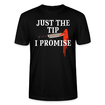 Halloween Männer Horror Just The Tip I Promise - Stanley/Stella Unisex Bio-T-Shirt CRAFTER - Schwarz - Vorne - Alina (178cm) & Michal (187cm)