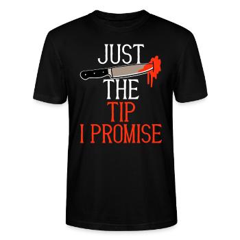 Halloween Männer Horror Just The Tip I Promise - Stanley/Stella Unisex Bio-T-Shirt CRAFTER - Schwarz - Vorne - Alina (178cm) & Michal (187cm)