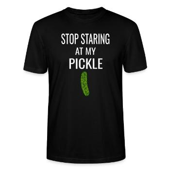 Les hommes qui disent drôle arrêtent de regarder mon cornichon - T-shirt bio CRAFTER Stanley Stella Unisexe - noir - Devant - Alina (178cm) & Michal (187cm)