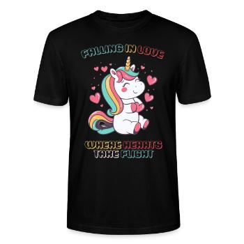Falling in Love - Where Hearts take Flight - - Stanley/Stella CRAFTER Unisex Organic T-Shirt - black - Front - Alina (178cm) & Michal (187cm)