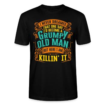 Opa Großvater Geschenkidee Become A Grumpy Old Man - Stanley/Stella Unisex Bio-T-Shirt CRAFTER - Schwarz - Vorne - Alina (178cm) & Michal (187cm)