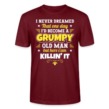 Opa Großvater Rentner Become A Grumpy Old Man - Stanley/Stella Unisex Bio-T-Shirt CRAFTER - Burgunderrot - Vorne - Alina (178cm) & Michal (187cm)