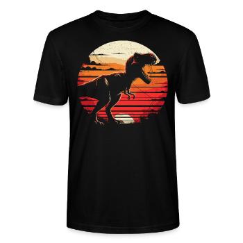 Dinosaurier T-Rex Retro Vintage Dinosaurier Liebhaber Geschenk - Stanley/Stella Unisex Bio-T-Shirt CRAFTER - Schwarz - Vorne - Alina (178cm) & Michal (187cm)