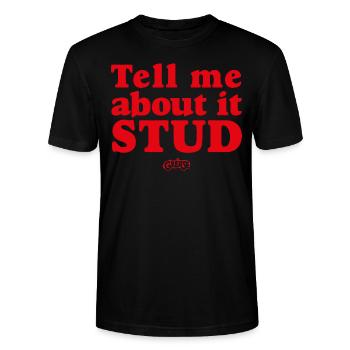 Grease Tell Me About It Stud Spruch - Stanley/Stella Unisex Bio-T-Shirt CRAFTER - Schwarz - Vorne - Alina (178cm) & Michal (187cm)