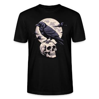 Schwarzer Rabe Totenschädel Vollmond Dunkel Gothic Emo Dunkel - Stanley/Stella Unisex Bio-T-Shirt CRAFTER - Schwarz - Vorne - Alina (178cm) & Michal (187cm)