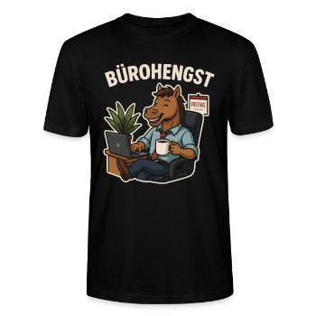 Bürohengst – Lustiges Office-Shirt - Stanley/Stella Unisex Bio-T-Shirt CRAFTER - Schwarz - Vorne - Alina (178cm) & Michal (187cm)