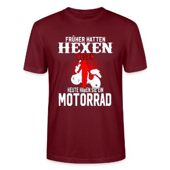 Motorradfahrerin Motorrad Frauen - Stanley/Stella Unisex Bio-T-Shirt CRAFTER - Burgunderrot - Vorne - Alina (178cm) & Michal (187cm)