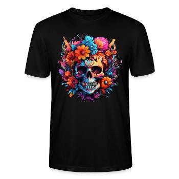 Bouquet de fleurs Sucre Crâne Crâne - T-shirt bio CRAFTER Stanley Stella Unisexe - noir - Devant - Alina (178cm) & Michal (187cm)