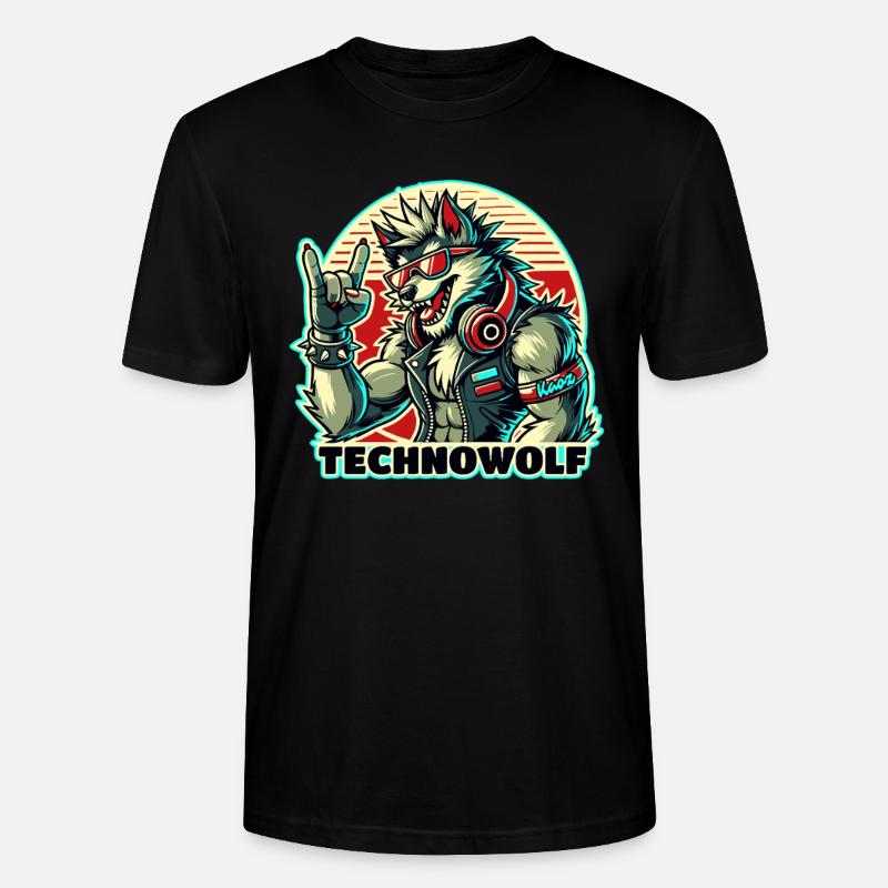 Techno-Wolf : Rythmes de musique électronique - T-shirt bio CRAFTER Stanley Stella Unisexe - noir