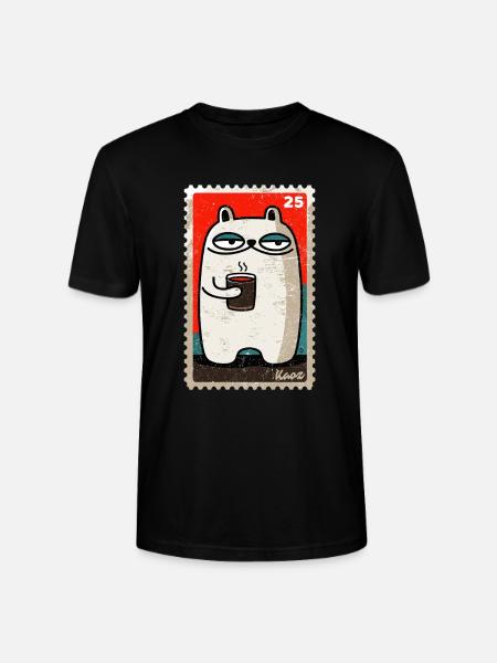 Kaffee-Katze als Comic-Briefmarke - Stanley/Stella Unisex Bio-T-Shirt CRAFTER - Schwarz