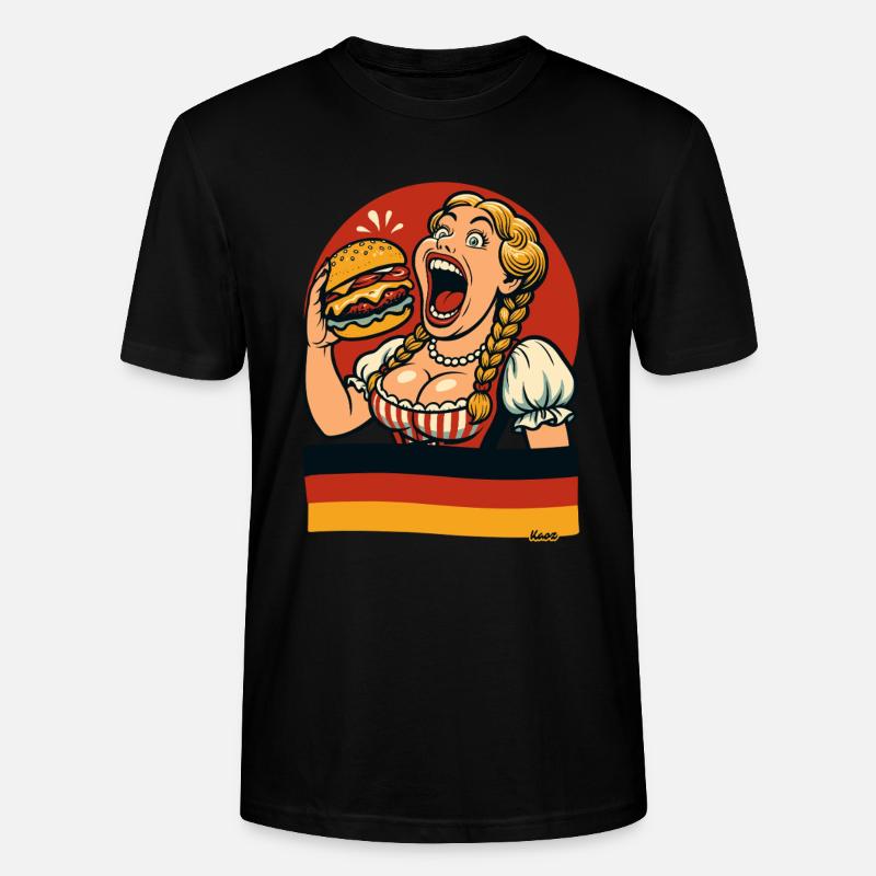 Dirndl woman eats giant burger - Stanley/Stella CRAFTER Unisex Organic T-Shirt - black