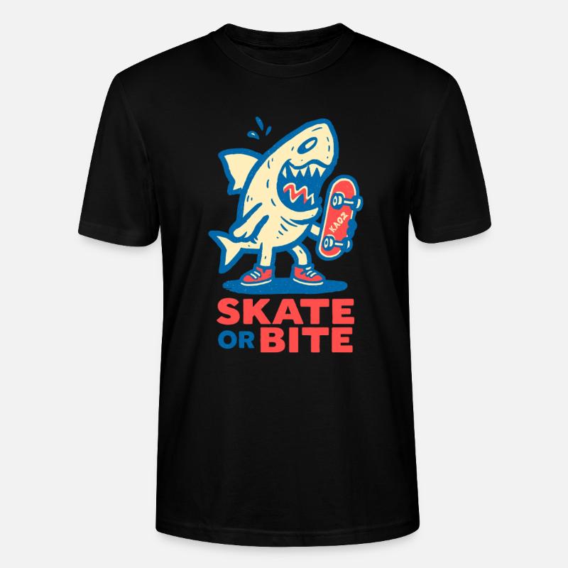Comic-Hai mit Skateboard und Spruch - Stanley/Stella Unisex Bio-T-Shirt CRAFTER - Schwarz