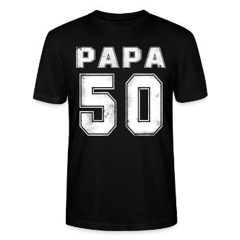 50. Geburtstag - Papa 50 - Stanley/Stella Unisex Bio-T-Shirt CRAFTER - Schwarz - Vorne - Alina (178cm) & Michal (187cm)