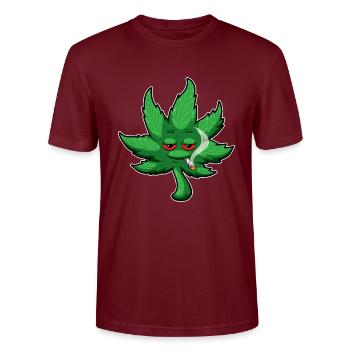 Cannabis Blatt mit roten Augen raucht Weed - THC - Stanley/Stella Unisex Bio-T-Shirt CRAFTER - Burgunderrot - Vorne - Alina (178cm) & Michal (187cm)