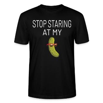 Les hommes qui disent drôle arrêtent de regarder mon cornichon - T-shirt bio CRAFTER Stanley Stella Unisexe - noir - Devant - Alina (178cm) & Michal (187cm)