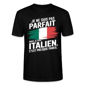 Je Ne Suis Pas Parfait Mais Italien Humour Cadeau - T-shirt bio CRAFTER Stanley Stella Unisexe - noir - Devant - Alina (178cm) & Michal (187cm)