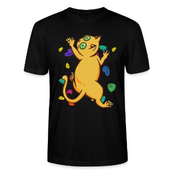 Funny Wall Climbing Cat With Colourful Shapes - Stanley/Stella Unisex Bio-T-Shirt CRAFTER - Schwarz - Vorne - Alina (178cm) & Michal (187cm)