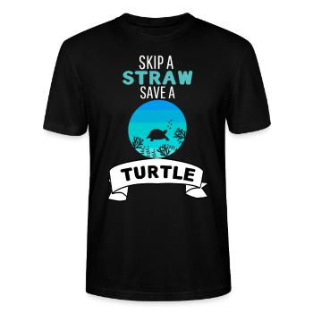 Retro Sea Creatures Ocean Animal Turtle - Stanley/Stella CRAFTER Unisex Organic T-Shirt - black - Front - Alina (178cm) & Michal (187cm)