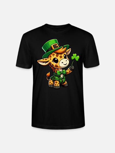 St. Patrick's Giraffe Cartoon - Stanley/Stella CRAFTER Unisex Organic T-Shirt - black