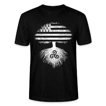 Arbre Drapeau Bretagne Gwenn ha Du Triskèle Breton - T-shirt bio CRAFTER Stanley Stella Unisexe - noir - Devant - Alina (178cm) & Michal (187cm)
