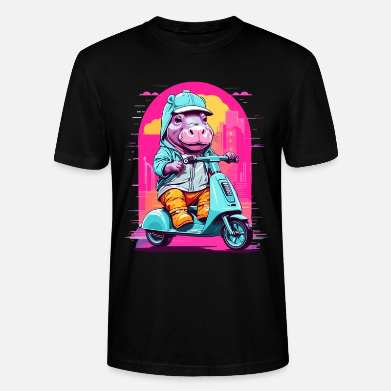 Nilpferd auf Roller - Stanley/Stella Unisex Bio-T-Shirt CRAFTER - Schwarz