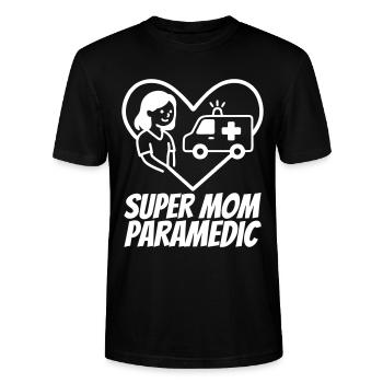 Super Mom Paramedic Ambulanz Herzdesign - Stanley/Stella Unisex Bio-T-Shirt CRAFTER - Schwarz - Vorne - Alina (178cm) & Michal (187cm)