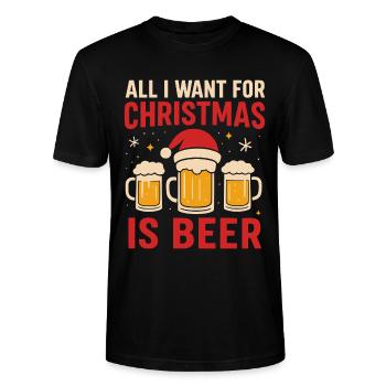 All I Want for Christmas Is Beer! Lustig Geschenk - Stanley/Stella Unisex Bio-T-Shirt CRAFTER - Schwarz - Vorne - Alina (178cm) & Michal (187cm)